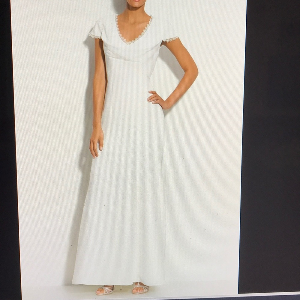 JS Collections White Bridal Cap-Sleeve V-Neck Gown